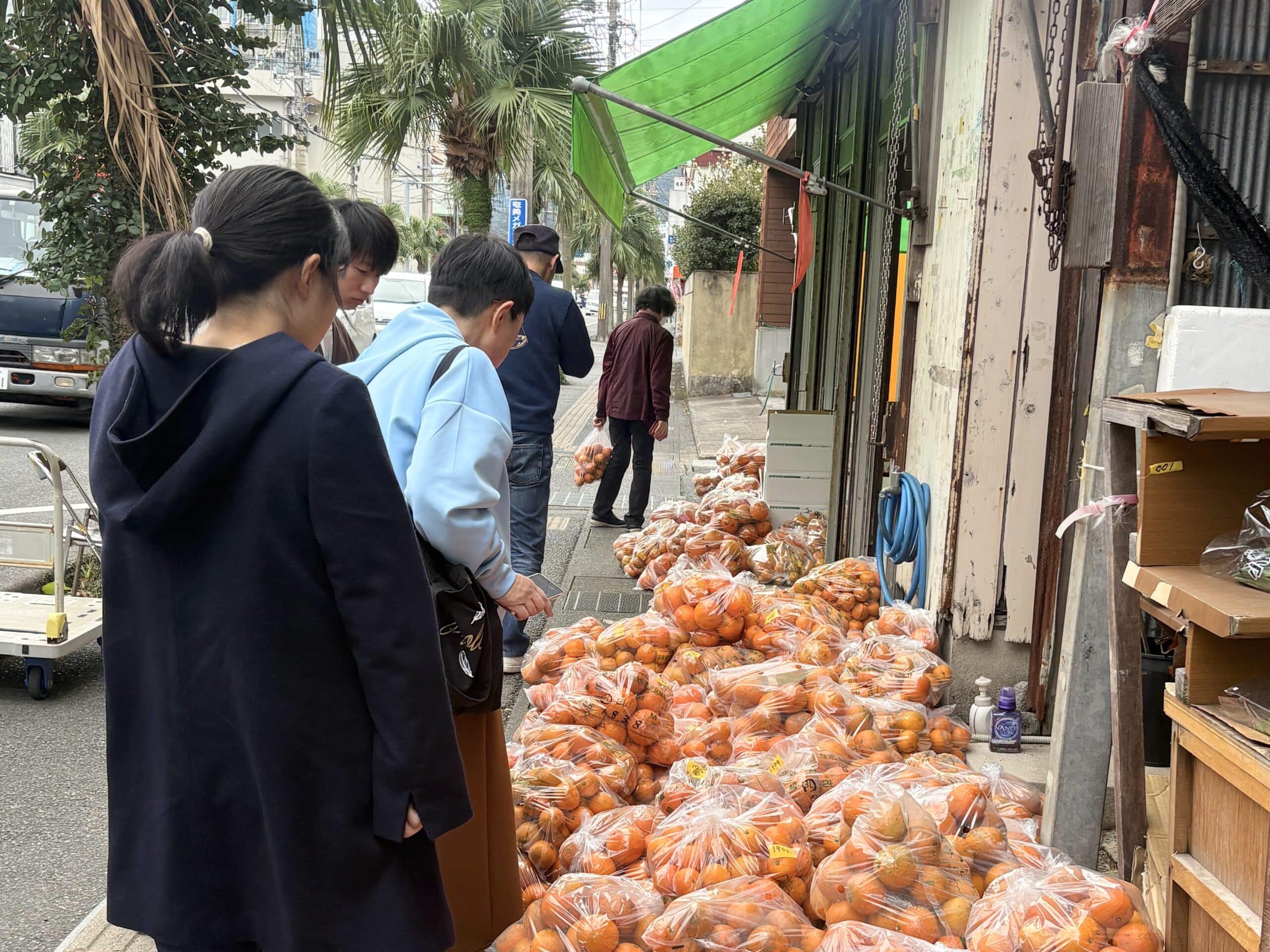 Customer is watching oranges in a local store